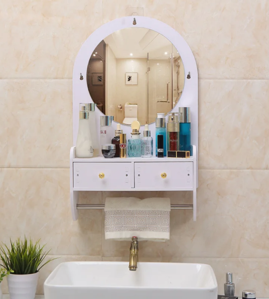 Meuble de rangement de maquillage mural avec miroir